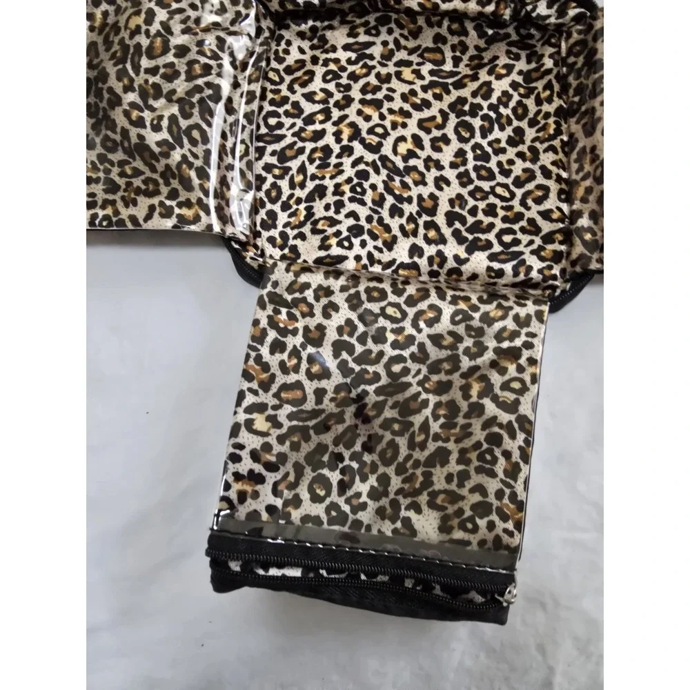 Jewelry Pouch Travel 6 Pockets Zippers Loepard Organizer‎ Handle Slick /0416